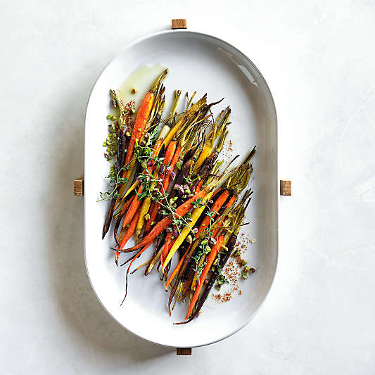 Oven-to-Table Oval Platter with Acacia Wood Trivet