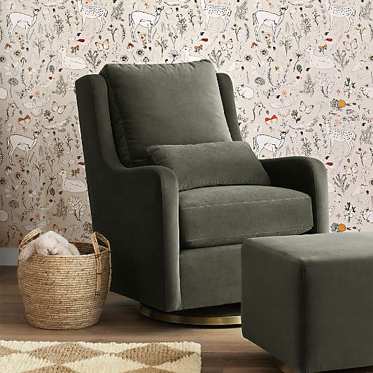Milo Green Nursery Swivel Glider Chair and Ottoman with Gold Bases