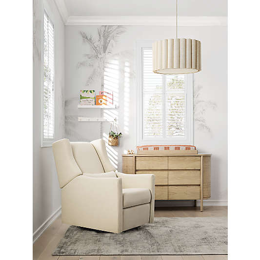 Babyletto Kiwi Cream Nursery Power Glider Recliner Chair with Natural Wood Base