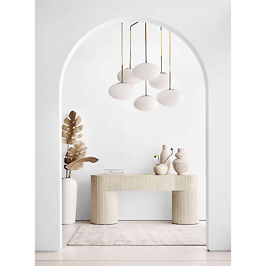 Kahn Cream Ribbed Concrete and Oak Wood 72" Console Table