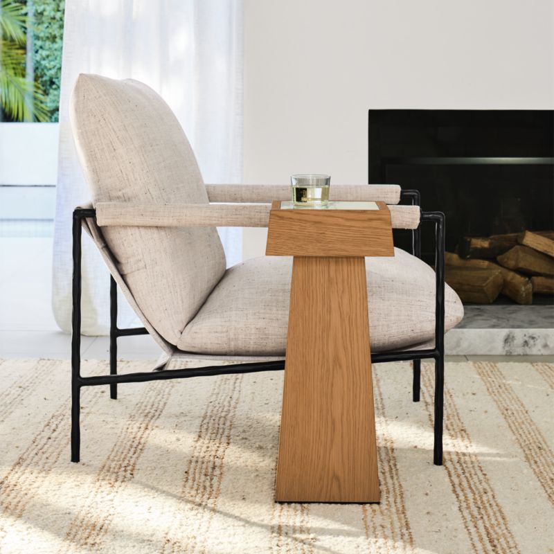 Seriana Natural Oak Wood and Marble Square Pedestal End Table - image 2 of 10