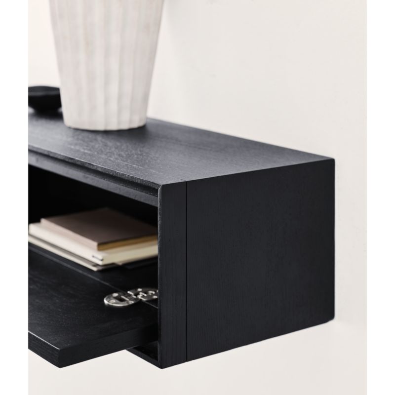 Elias Black Wood Floating Shelf with Drawer - image 4 of 11