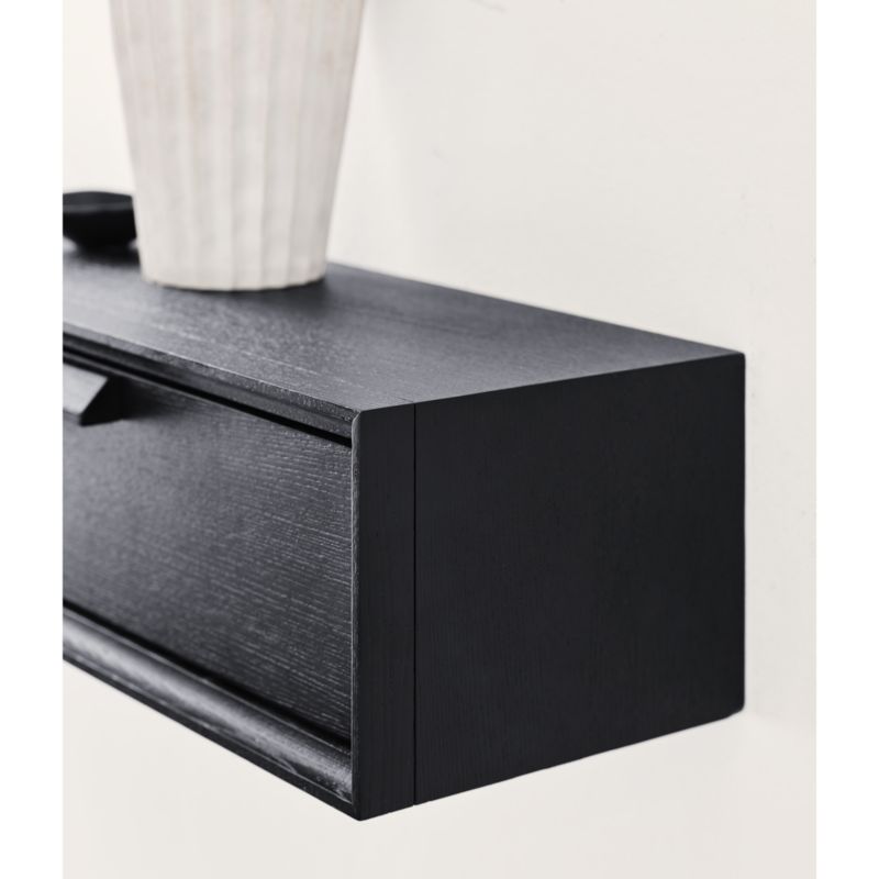 Elias Black Wood Floating Shelf with Drawer - image 3 of 11