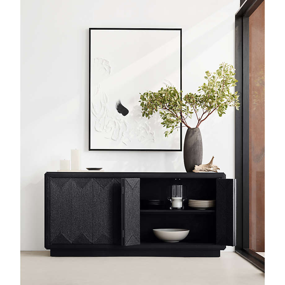 Roseau Charcoal Black Wood Sideboard Cabinet Crate Barrel