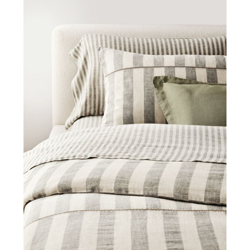 New Natural EUROPEAN FLAX ™-certified Linen Cabana Stripe Arcadia Tan/Burnt Green Euro Bed Pillow Sham - image 4 of 5