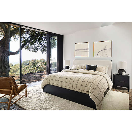Natural Hemp Arcadia Tan and Midnight Navy Reversible Grid Duvet Covers