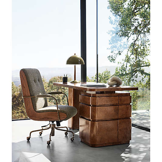 Greye 60" Burl Wood Desk with Swivel Drawers