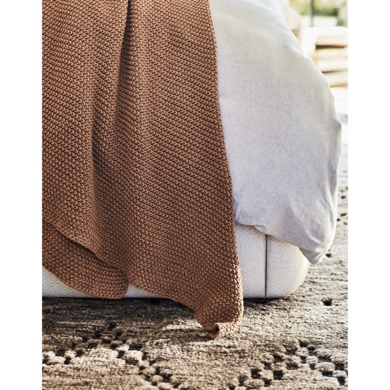 Organic Cotton 80 x80 Camel Brown Chunky Hand Knit Bed Throw Blanket Crate Barrel