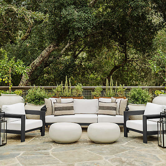 Walker 90" Metal Outdoor Sofa with Canvas White Sunbrella ® Cushions