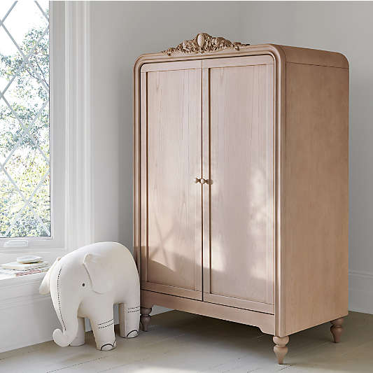 Lennox Carved Natural Wood Kids Armoire by Leanne Ford