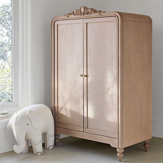 Lennox Carved Natural Wood Kids Armoire by Leanne Ford