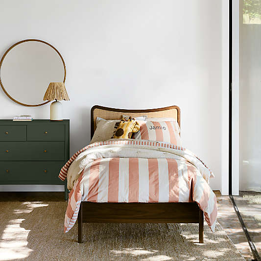 Rainey Walnut Wood and Natural Cane Kids Bed