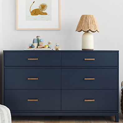 View Parke 55" Navy Blue Wood 6-Drawer Kids Dresser details