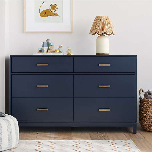 Parke 55" Navy Blue Wood 6-Drawer Kids Dresser