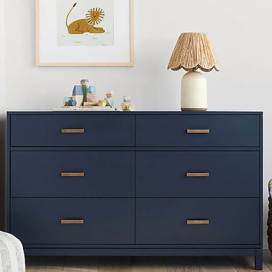 Parke 55" Navy Blue Wood 6-Drawer Kids Dresser