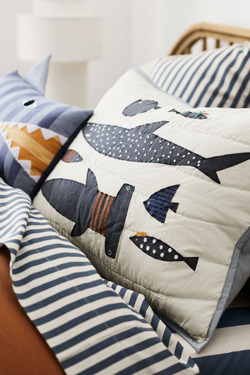 Shark School Embroidered Cotton Kids Pillow Sham