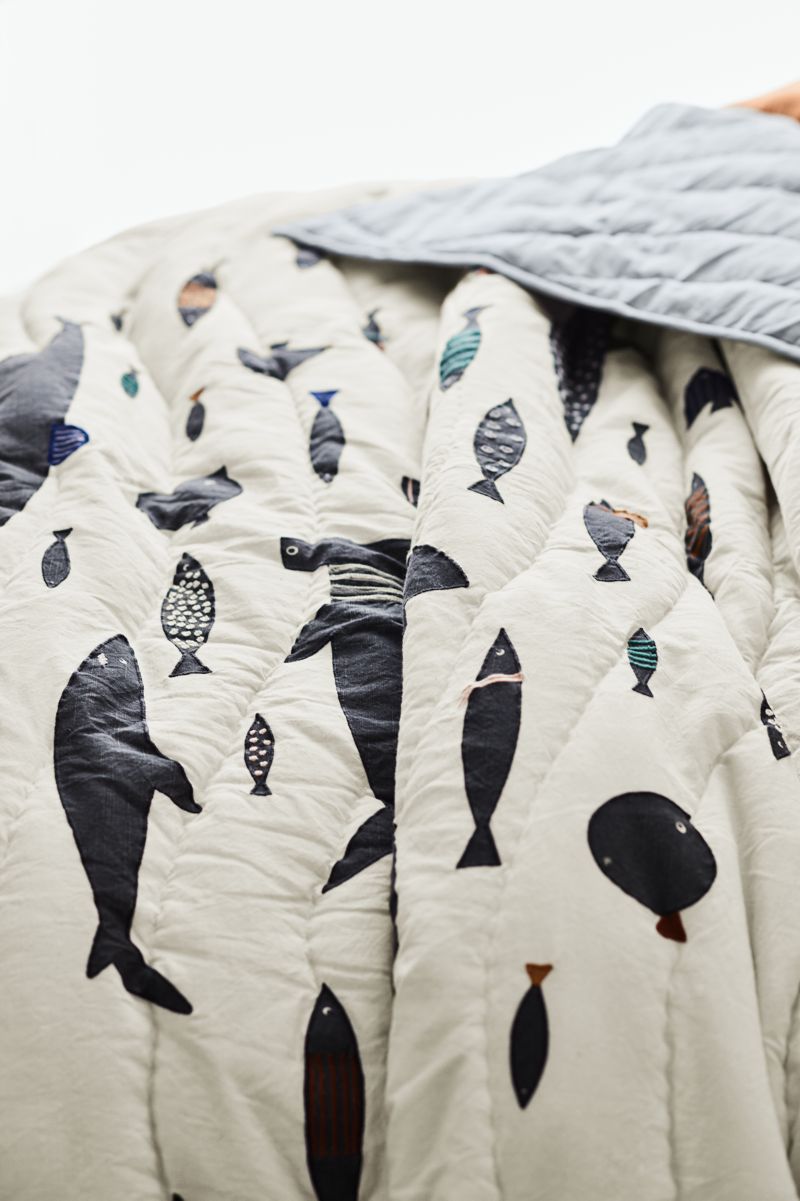 Shark School Embroidered Cotton Kids Twin Quilt