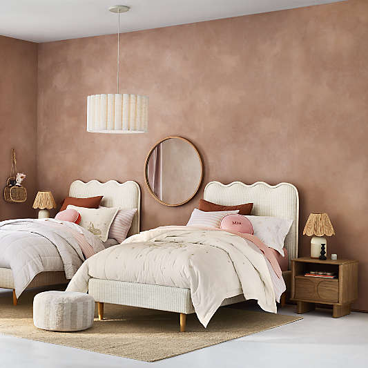 Waveland Ivory and Natural Stripe Upholstered Kids Bed