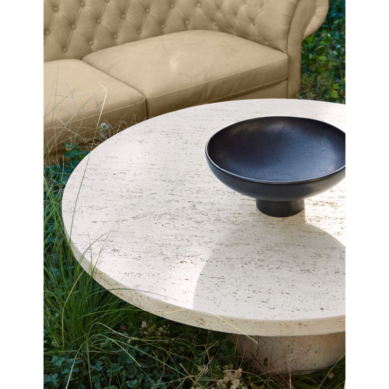 Willy Faux Travertine Resin 44" Round Pedestal Coffee Table by Leanne Ford