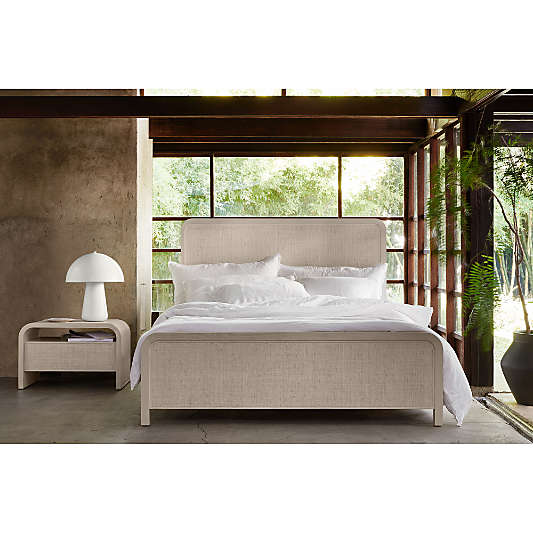 Rica White Wood and Grasscloth King Bed