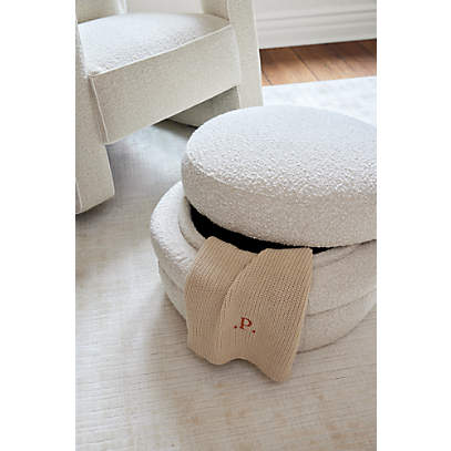 Macaron Cream Boucle Round Nursery Storage Nursery Ottoman by