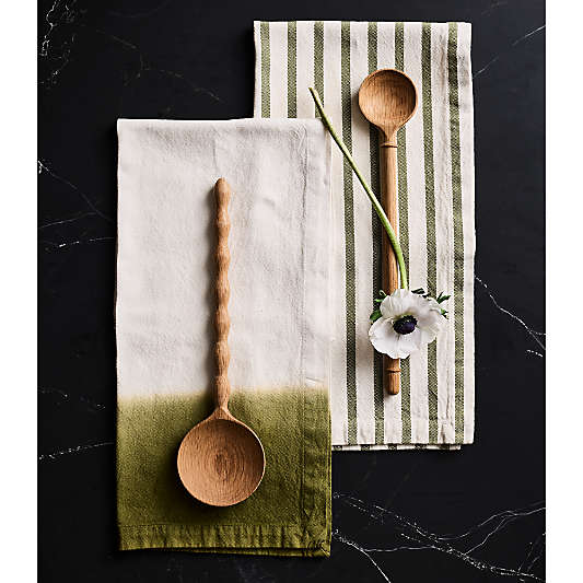 Dipped in Spinach and Striped Organic Cotton Kitchen Towels, Set of 2 by Laura Kim