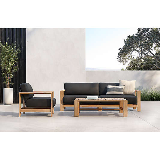 Anguilla Teak 2-Piece Left-Arm Chaise Outdoor Sectional Sofa with Black Cushions