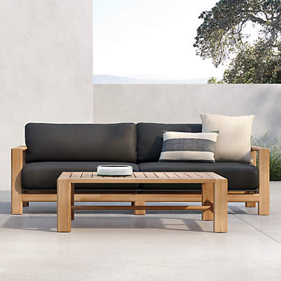 Anguilla 90" Teak Outdoor Sofa with Black Cushions