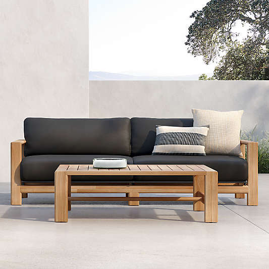 Anguilla 90" Teak Outdoor Sofa with Black Cushions