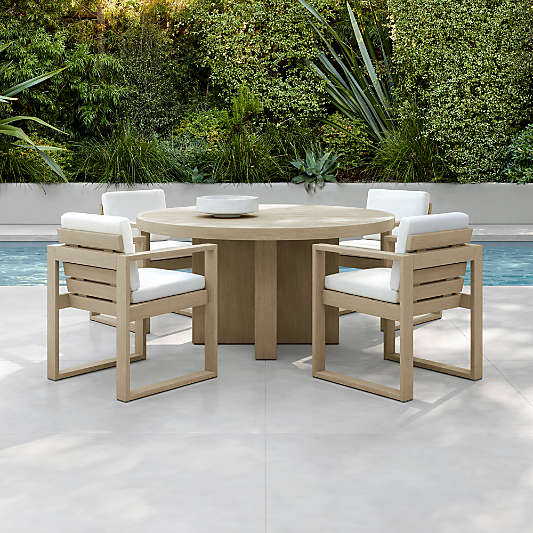 Mallorca 60" Wood Outdoor Dining Table Set with Ivory Cushions