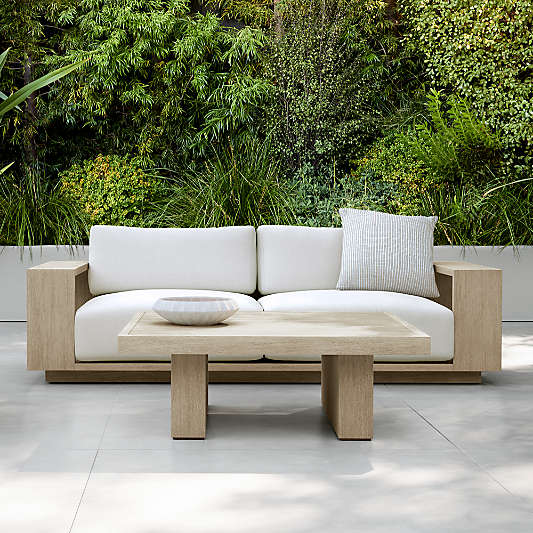 Mallorca 85" Wood Outdoor Sofa with Cast Silver Sunbrella ® Cushions