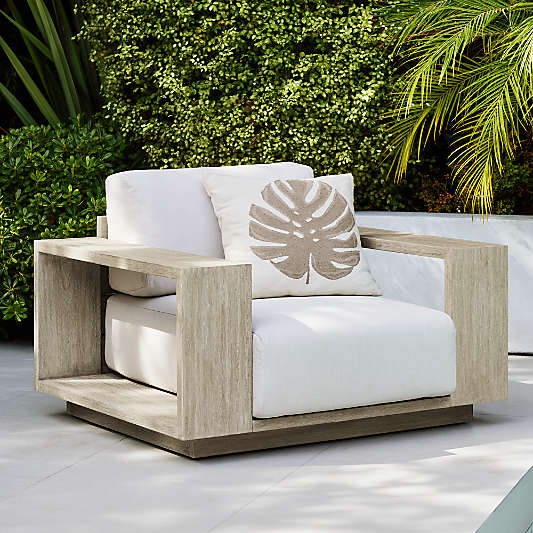 Mallorca Wood Outdoor Lounge Chair with Ivory Cushions