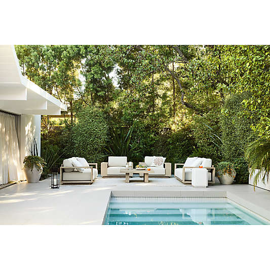 Mallorca Wood 2-Piece Right-Arm Chaise Outdoor Sectional Sofa with Ivory Cushions