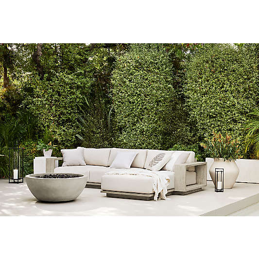 Mallorca 76" Wood Left-Arm Outdoor Sofa with Ivory Cushions