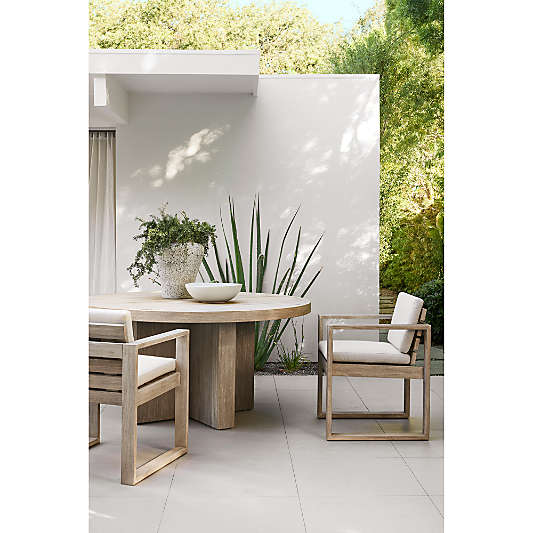 Mallorca Wood Outdoor Dining Arm Chair with Ivory Cushions
