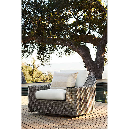Abaco Taupe Wicker Outdoor Swivel Lounge Chair with Natural Sunbrella ® Cushions