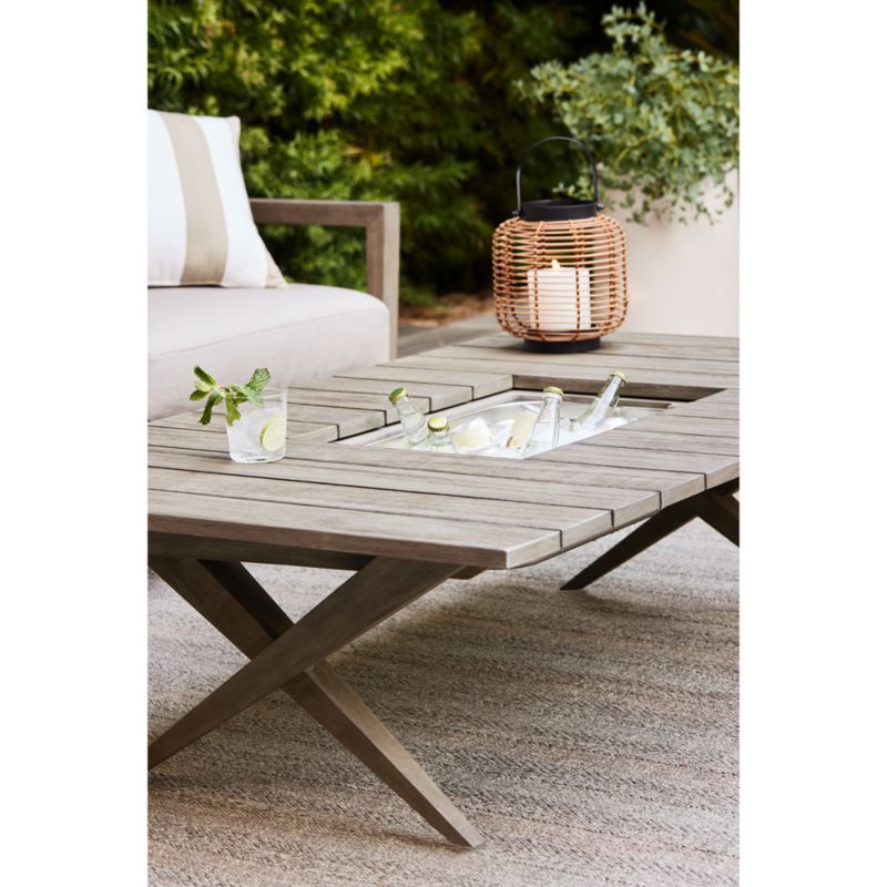 Andorra 61" Weathered Grey Wood Outdoor Coffee Table with Drink Bin - image 3 of 12