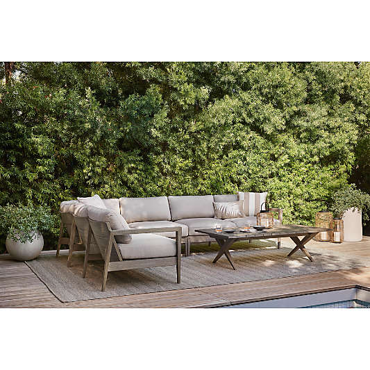 Andorra Weathered Grey Wood 5-Piece L-Shaped Outdoor Sectional Sofa with Sand Cushions