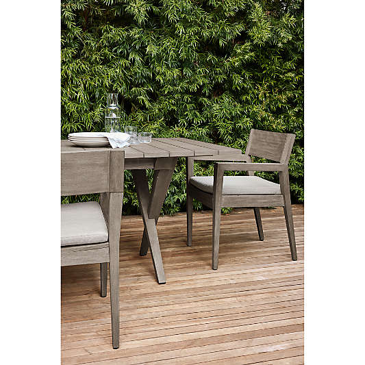 Andorra Weathered Grey Wood Outdoor Dining Armchair with Sand Cushion