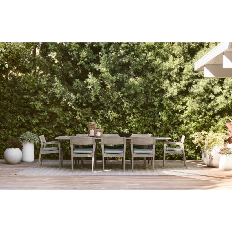 Andorra Weathered Grey Wood Outdoor Dining Arm Chair with Sage Sunbrella ® Cushion - image 1 of 7