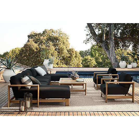 Anguilla Teak 5-Piece Double-Chaise Outdoor Sectional Sofa with Black Cushions