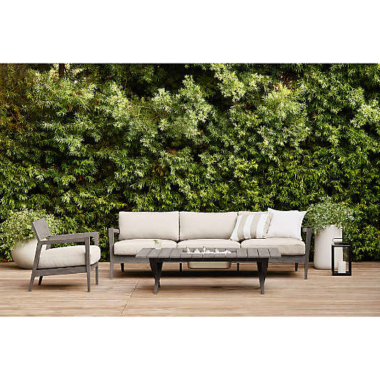 Andorra 97" Weathered Grey Wood Outdoor Sofa with Sand Cushions