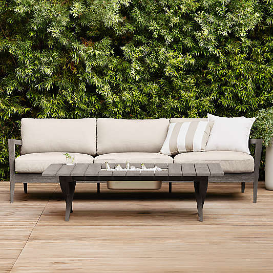 Andorra Weathered Grey Wood Outdoor Sofa with Sand Cushions (97"-127")