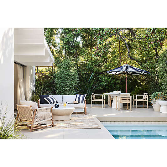 Nayarit Cement Outdoor Dining Table Set with Mallorca Chairs and Ivory Cushions