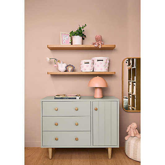 Finn 44" Narrow Sage Green Wood 3-Drawer Kids Dresser with Door