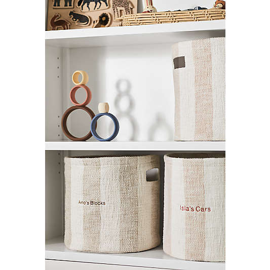 Cove Stone Tan Organic Cotton Striped Shelf Storage Bin