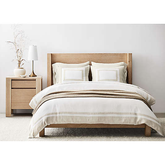 New Natural EUROPEAN FLAX ™-Certified Linen Border Crisp White/Arcadia Tan Full/Queen Duvet Cover