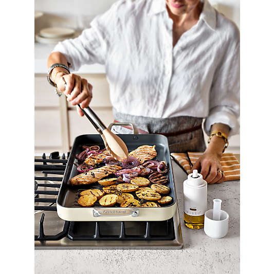 Crate & Barrel EvenCook Ceramic ® Cream Nonstick Double Burner Grill Pan