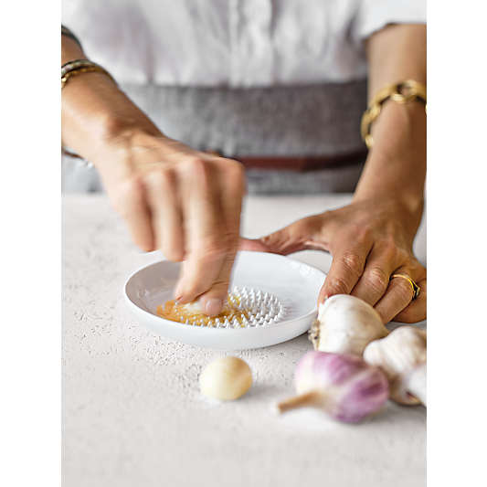 Crate & Barrel White Ceramic Garlic Plate