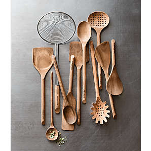Crate & Barrel Sienna and Orange Silicone and Wood Utensils